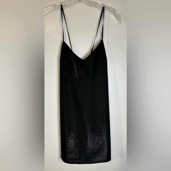 Forever 21 Little Black Spaghetti Straps Sparkling Dress Side Zip Size Small - Picture 9 of 11